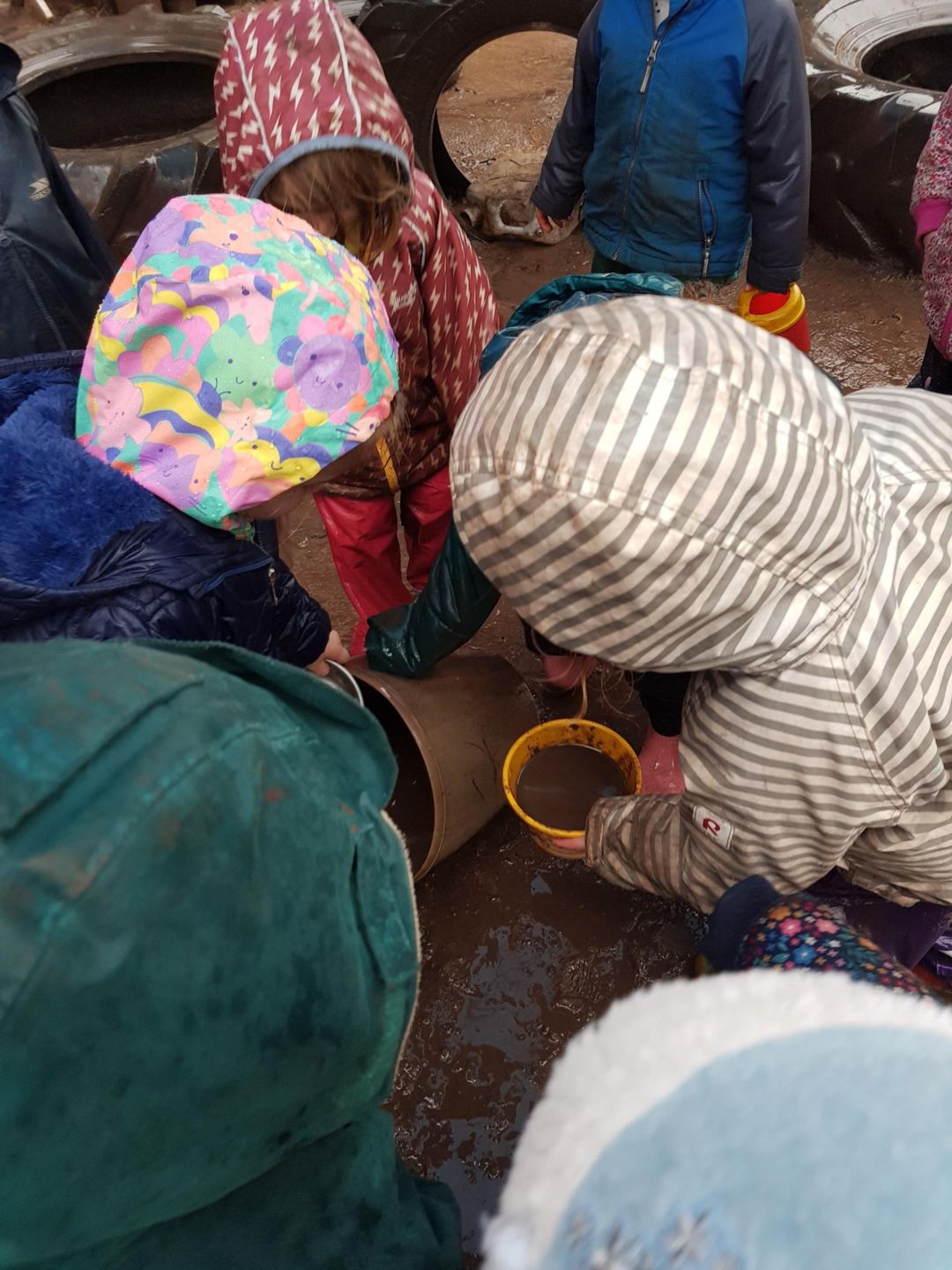 A group of children gardening